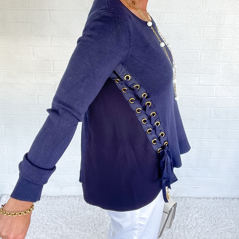 INC Navy Blue Side Lace Sweater NWT - XS - Picture 4 of 8